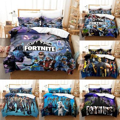 Fortnite povlečení Sada Povlak na přikrývku 3D Tištěný Pokrývka postele do ložnice Lůžkoviny 2/3ks Anime Kreslený Dekorace pokoje Dětský Vánoční dárek