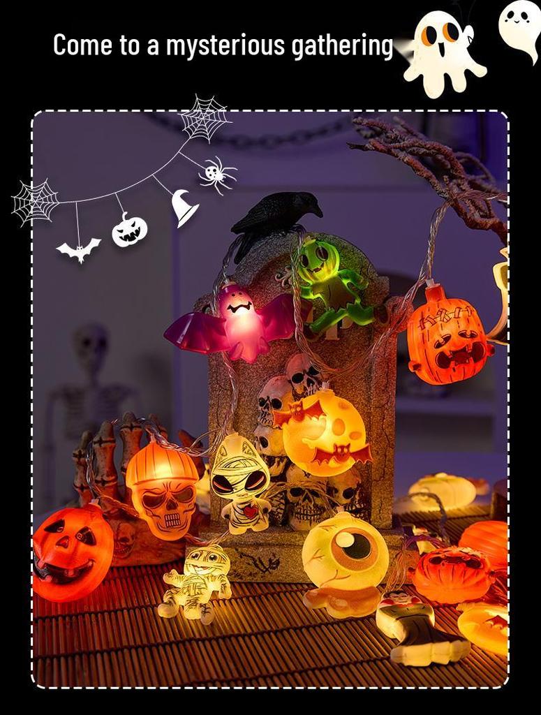 Halloween String Lights: Pumpkin & Ghost Decor for Bar, Kindergarten, or KTV