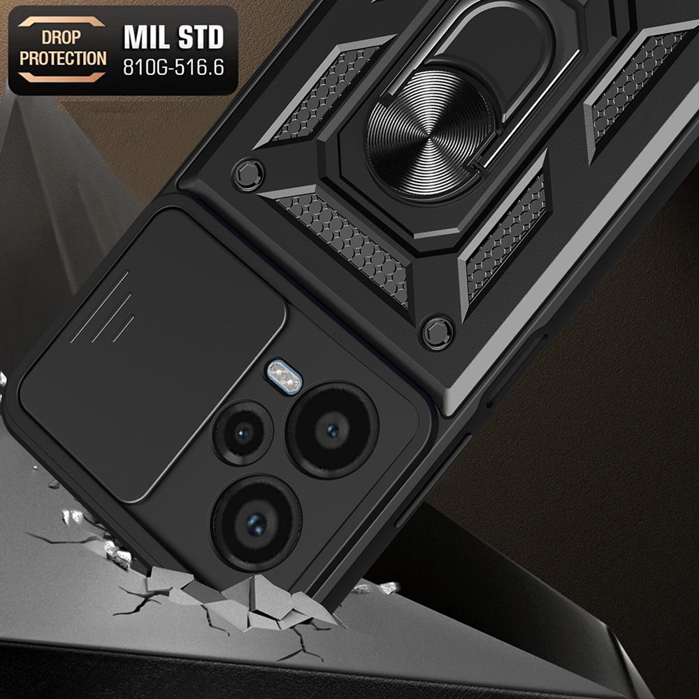 For Xiaomi Redmi Note 12 Pro+ 5G Kickstand Phone Case Slide Lens Protection PC+TPU Phone Cover