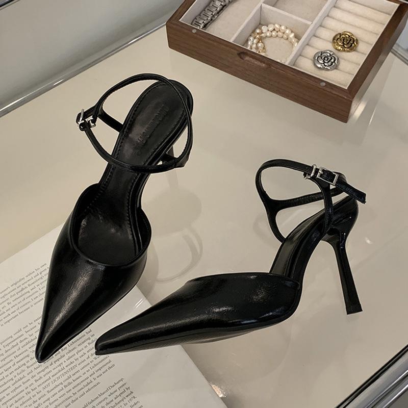 Thin heel high heel sandals pointed back empty punk elegant and thin black high sense word with high heels