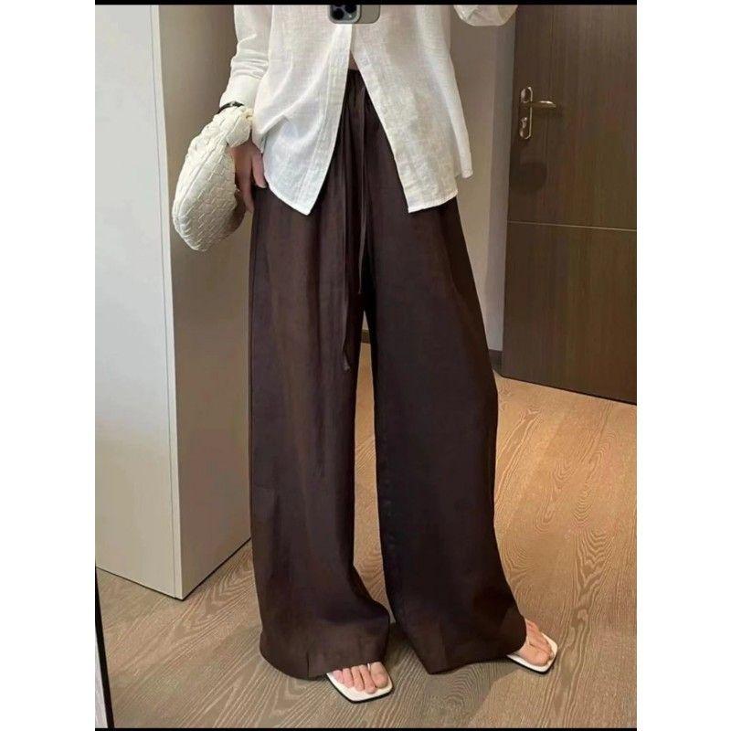 

Japanese Style Artistic Retro Coffee Color Cotton and Linen Loose Pants Women s Summer Thin Slimming Straight-Leg Pants Linen Leisure Mop Pants CHESTNUT S