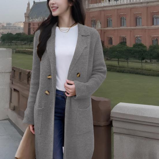 Women's Wool Blend Long Coat Oversized Double Breasted Trench Coat Notched Lapel Fall Winter Warm Overcoat