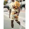 European and American Men's Short Sleeved Set 3D Printed Summer Outdoor Leisure Sports Hip-hop Style Beach Vacation Shorts