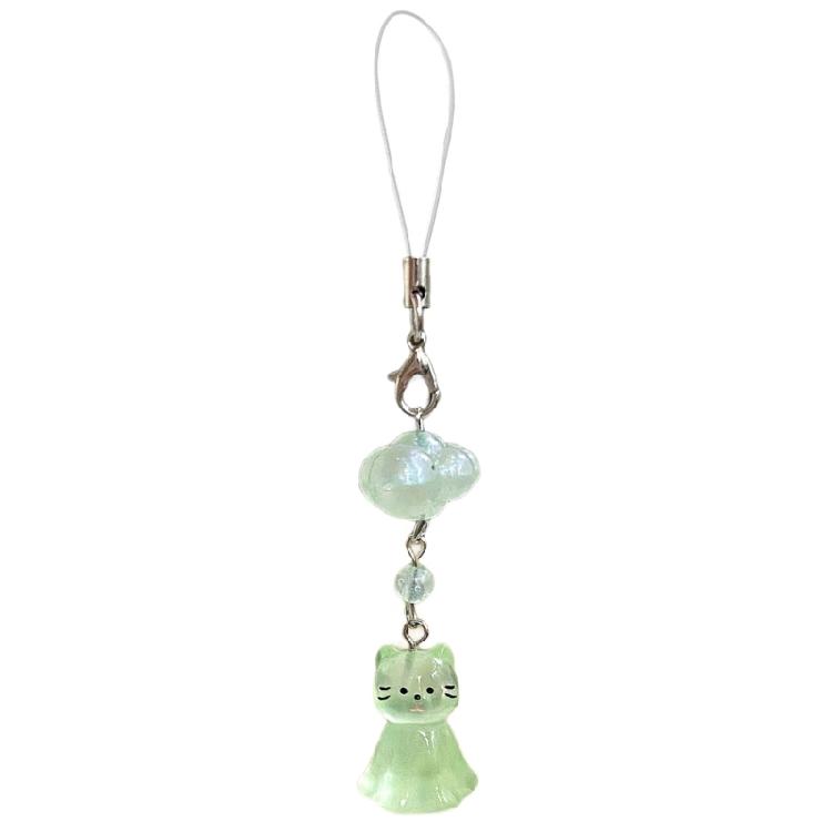 Fashionable Cat and Cloud Phone Lanyard Keychain Hanging Ornament Resin Texture Key Accessory for Various Occasion