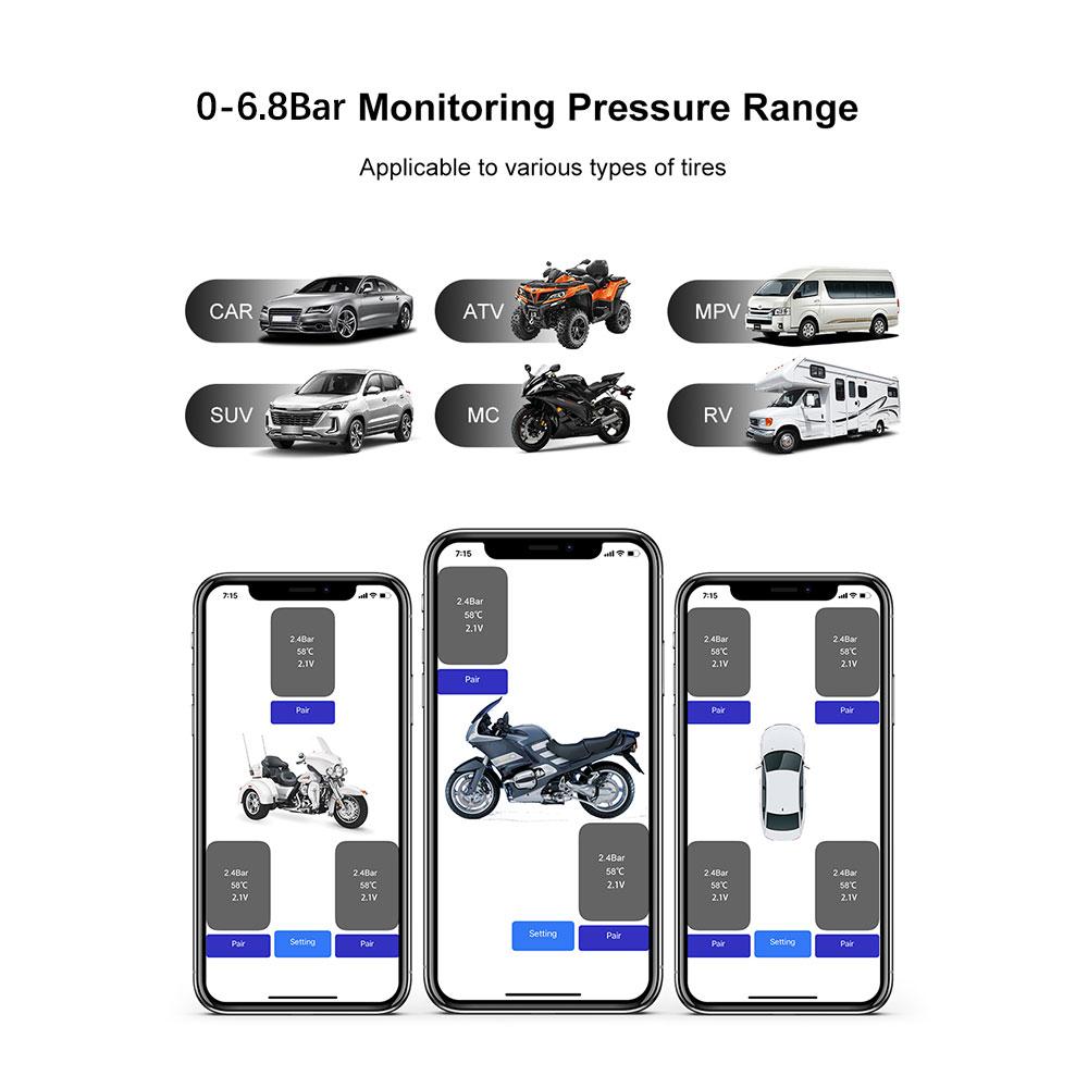 Motorcycle TPMS Android Tire Pressure Sensors Tyre Pressure Monitoring System External Sensor Bluetooth Android/IOS Car TMPS