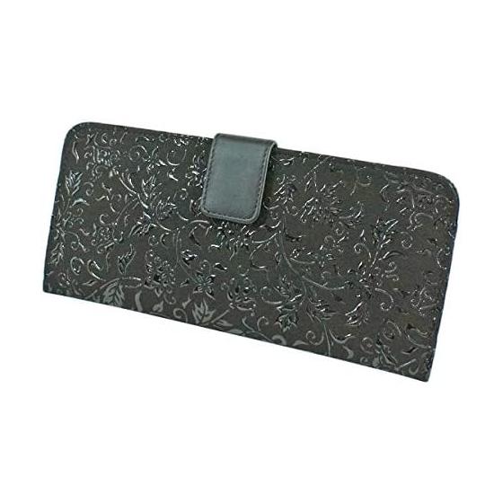 Inden-ya Inden Long Wallet, Thin, Deer Leather, Black X Black Lacquer, Karakusa Pattern 2107-01-041