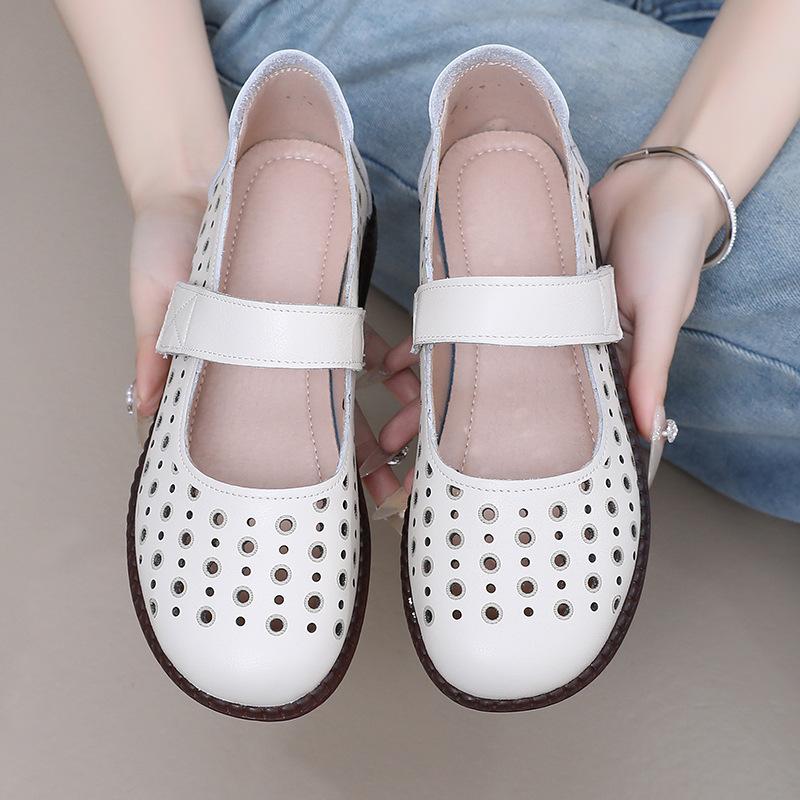 GKTINOO Genuine Leather Shoes Flat Women Sandals 2025 New Spring Summer Hook & Loop Hollow Platform Sandals Large Size