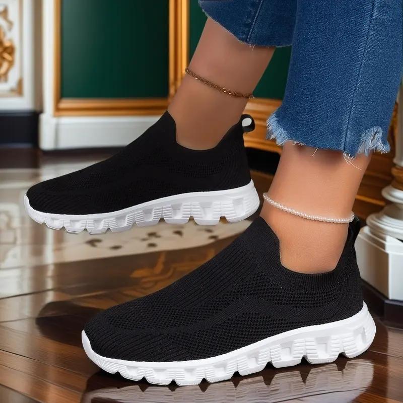 Knitted Mesh Women Slip-ons Breathable Lightweight Walking Shoes Soft Sole Comfort Casual Mother Shoes for Working Traveling