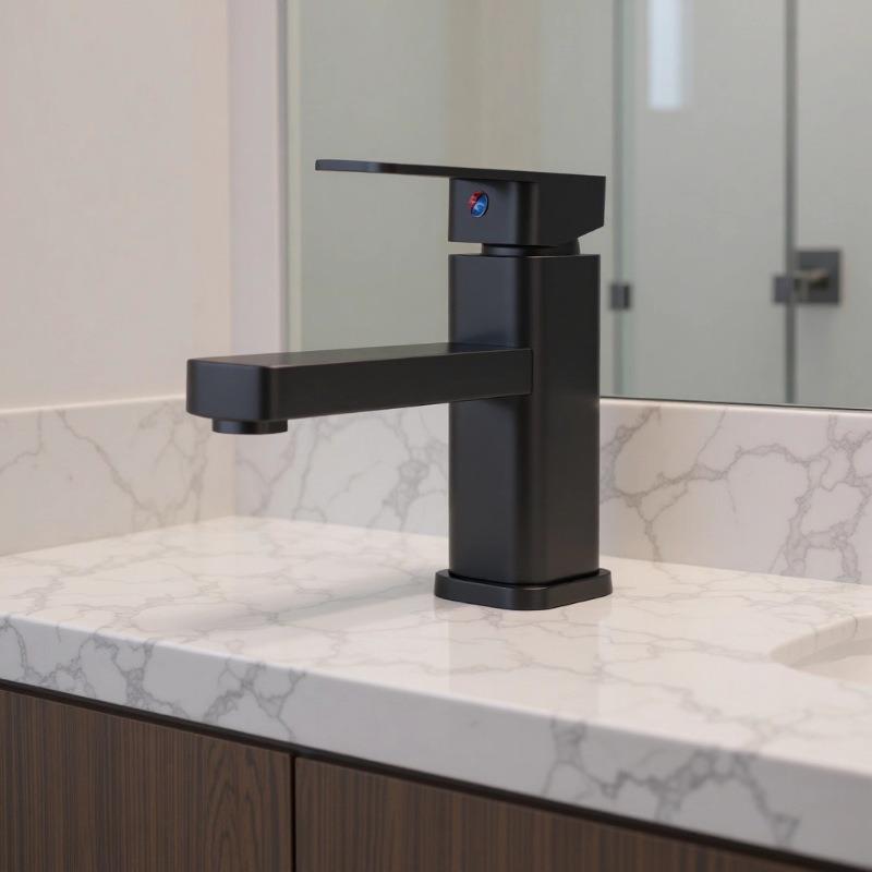 Stainless Steel Square Basin Faucet – Hot/Cold Single Hole for Bathroom Cabinet
