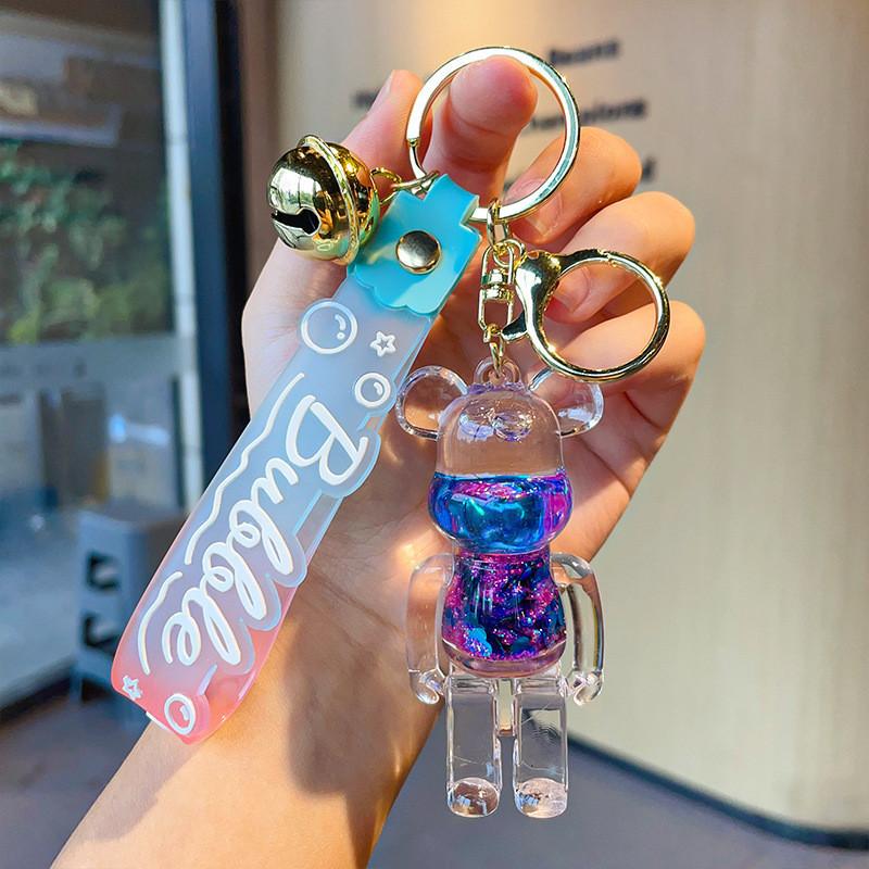 Delightful Acrylic Bear Keychain Flowing Sand Design Cute Gift For All Occasions