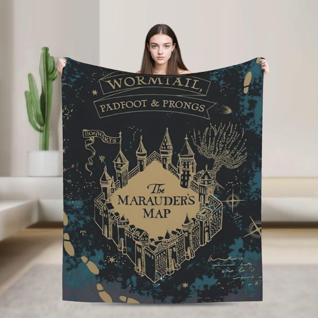 Super Warm Blanket Travel Office Marauders Map Throw Blanket  Flannel Bedspread For Living Room Aesthetic Sofa Bed Cover