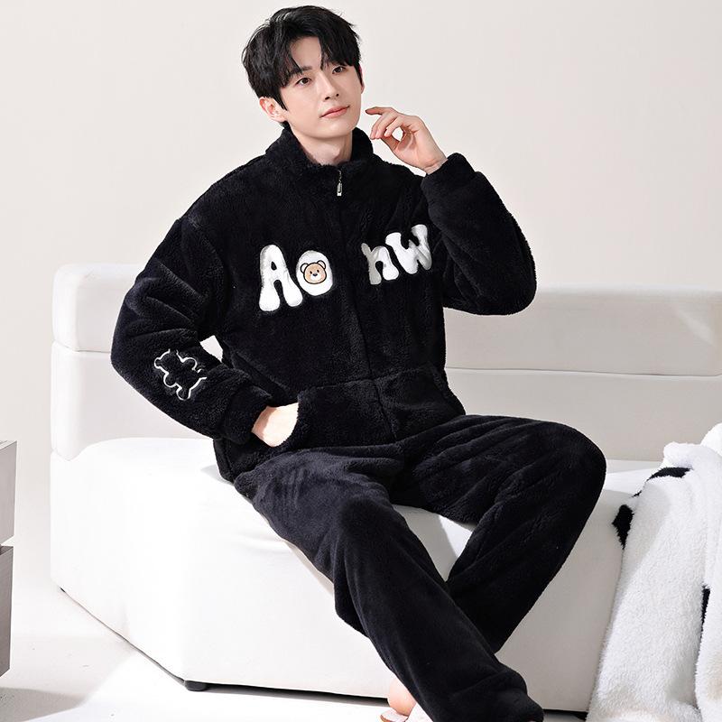 

Фланелевая пижама мужская осенне-зимняя домашняя одежда коралловый флис зимняя утолщенная теплая большого размера костюм 3XL