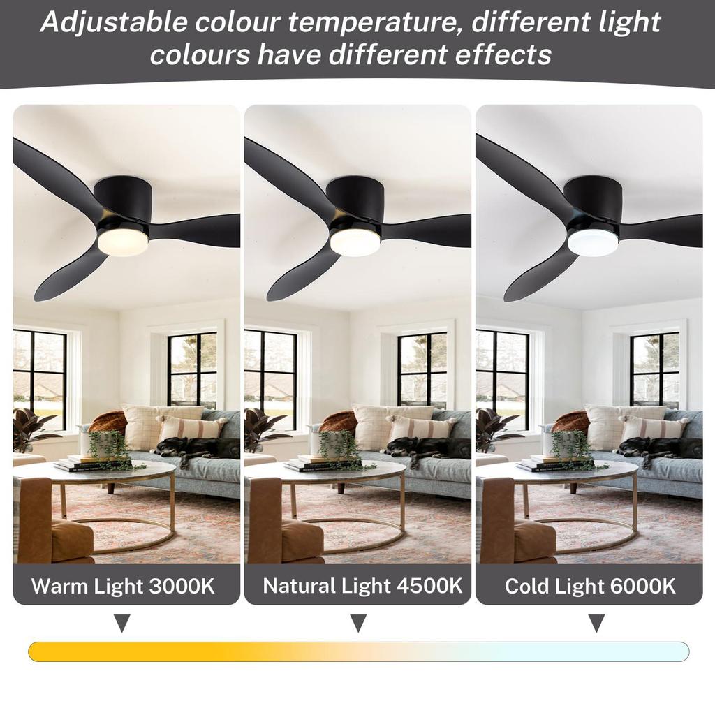 Nordischer Niedrigprofil-Deckenventilator mit Licht für Wohnzimmer oder Restaurant