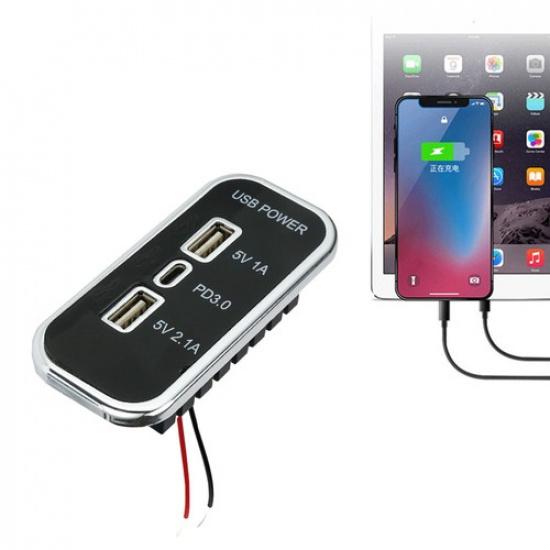 Car Parts 3 Port USB PD Type-C Phone Charger Power Socket Adapter Accessories