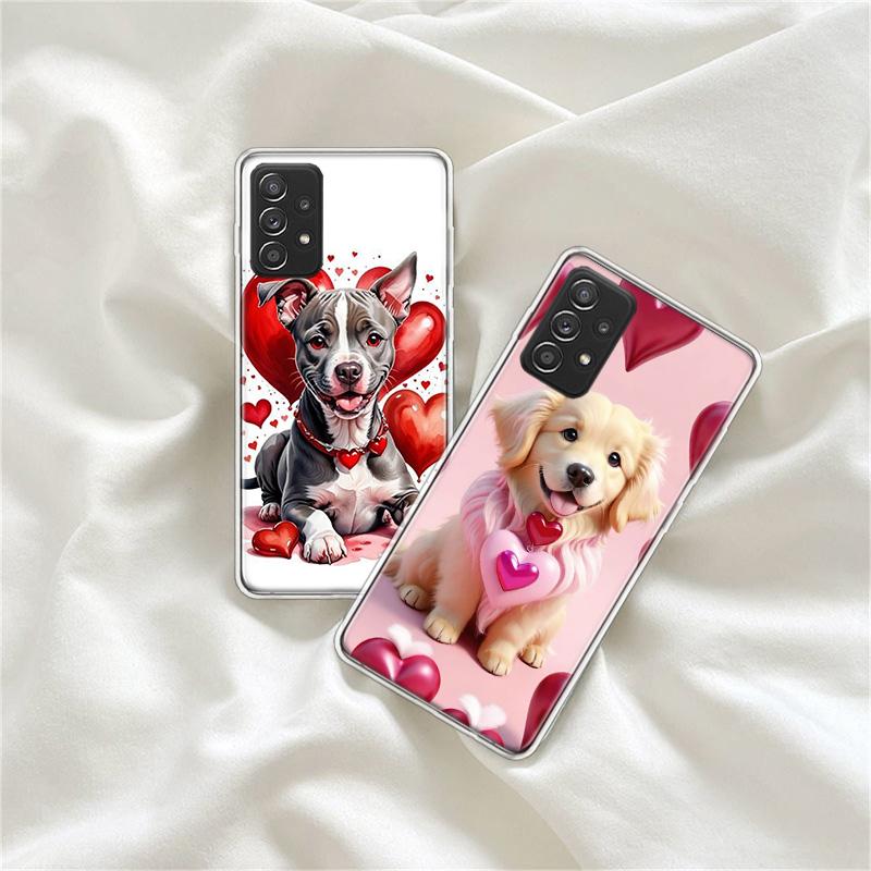 Lovely Puppy Heart Dogs Phone Case for Samsung A54 A57 A37 A17 A14 A15 A12 A24 A34 A55 A35 A25 A52S A07 A05S A04S A22 A32 A72 Ga