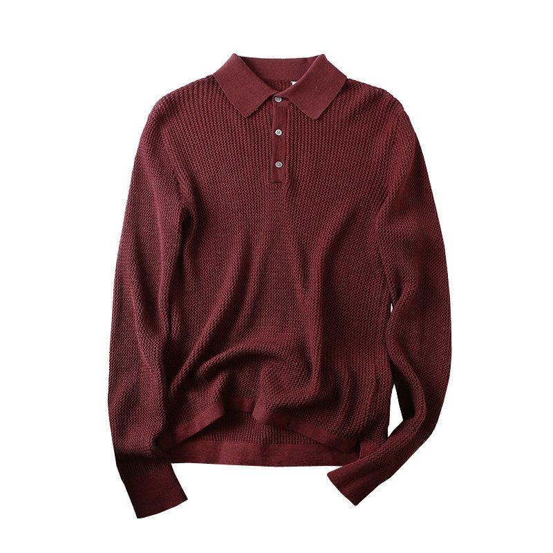 Heavy Weight Goods! Super Fine Australian Wool! Italian Single Fall Winter Men Wool Jacquard Lapel Knitting Polo Shirt Sweater