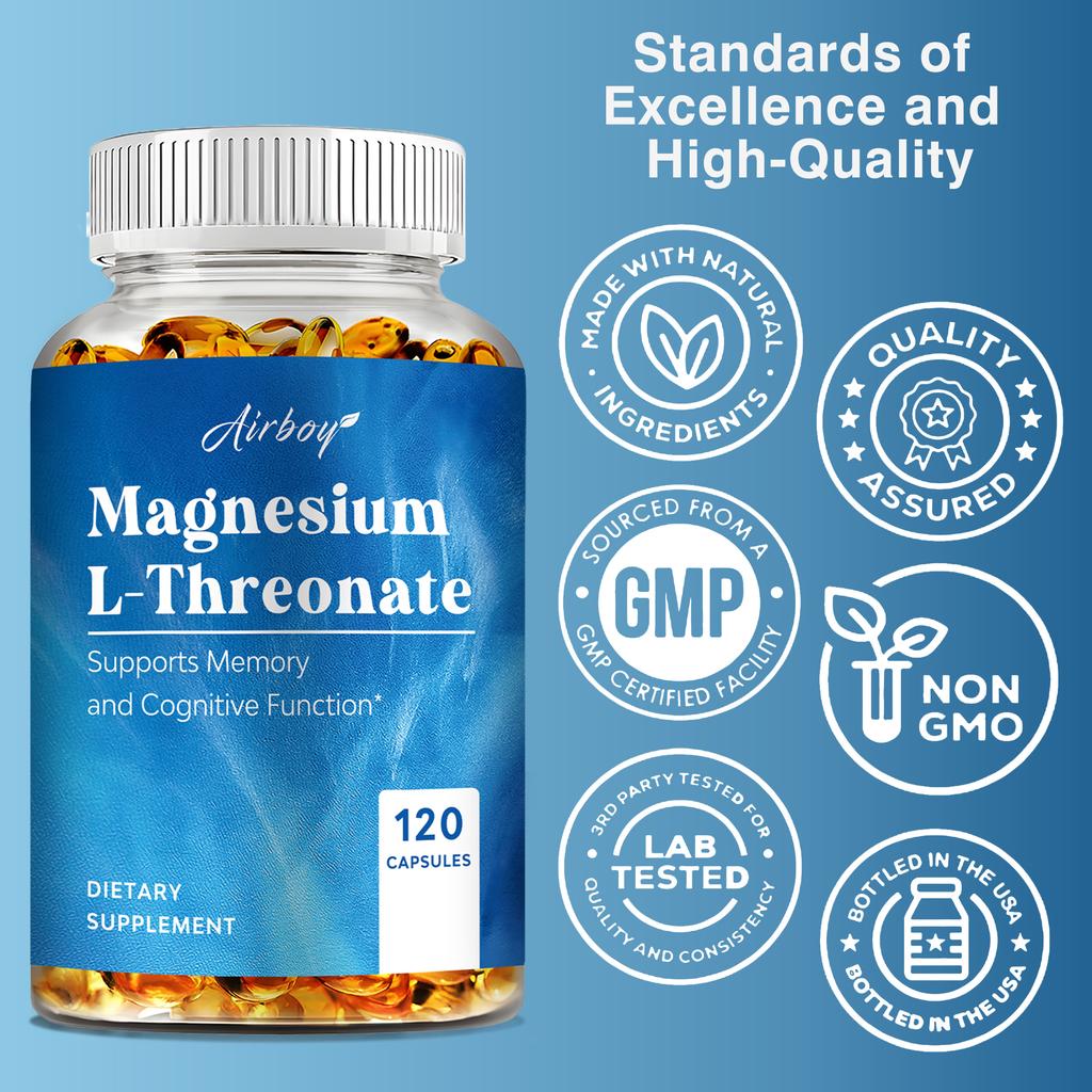 Magnesio L-Treonato 144mg - Supporto per la Salute Cerebrale e il Rilassamento, Memoria e Concentrazione