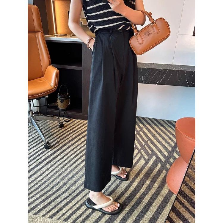 Pantaloni de vară largi cu talie înaltă și picior lat pentru femei scunde, spălați, cu talie înaltă, casual, cu picior drept, pantaloni de lucru