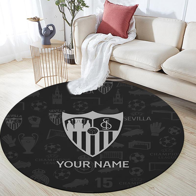 Custom Name Sevilla FC Round Area Rug,Carpet Rug for Living Room Bedroom Sofa Playroom Decor,Non-slip Floor Mat