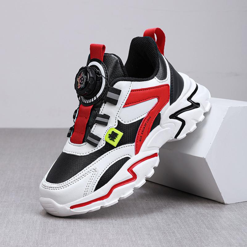 Children's breathable dad shoes autumn boys' shoes leather shoes new mesh sneakers button medium and older shoes