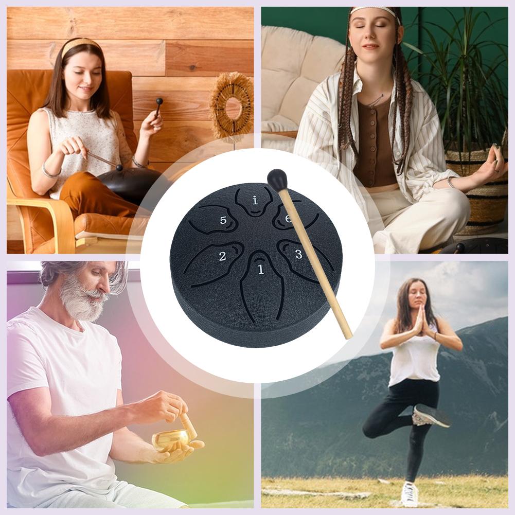 3 Inches 6 Notes Rain Drum Instrument Mini Handpan Drum Percussion Musical Instruments for Yoga Meditation