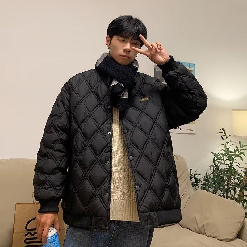 

Мужская зимняя бейсбольная куртка свободного покроя с ромбовидной клеткой 2023 года из хлопка XL чёрный