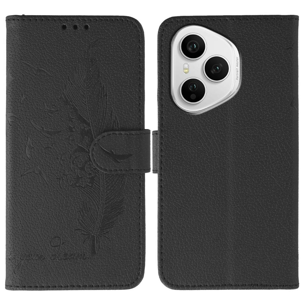 For Honor 400 Pro 5G (Global) Case Feather Imprint PU Leather Wallet Phone Cover