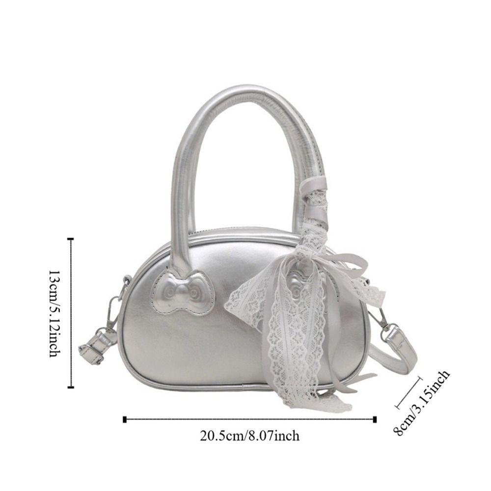 Pu Leather Lace Ribbons Boston Bag Korean Commute Handbag Niche Bow Crossbody Bag Purse