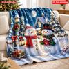 2D Flat Printing 1pc Cheerful Christmas Snowman Printed Plush Blanket - Festive Winter Scene with Snow House And Trees, Comfortable And Warm All-Seaso