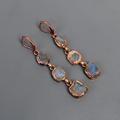 Boucles d'oreilles Labradorite Naturelle Multi Électroformées, Boucles d'oreilles Pendantes Multicolores, Bijoux en Cuivre, Cadeau d'Anniversaire, Boucles d'oreilles Pour Mère