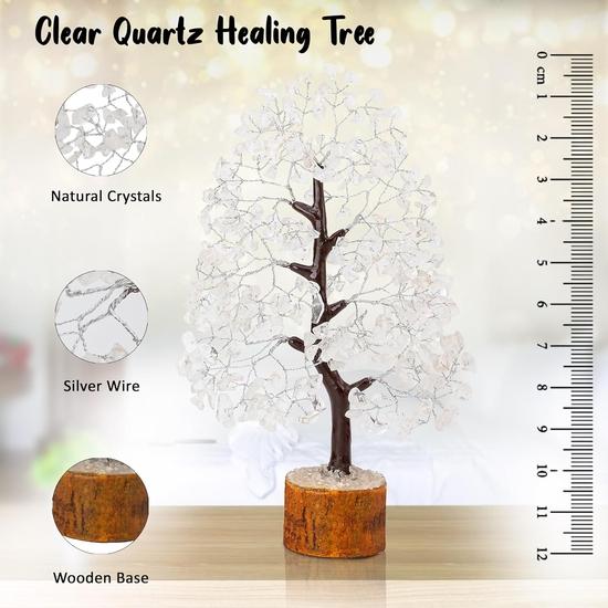 Crocon Clear Quartz Gemstone Money Tree Feng Shui Bonsai Reiki Crystal Healing Chakra Balancing Decoration Ornament Figurine Spiritual Enhancement