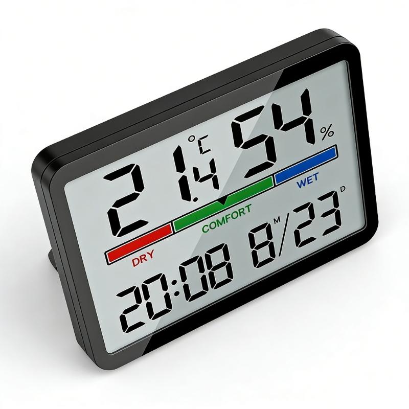 

Набор из 2 многофункциональных комнатных термометров-гигрометров с индикаторами комфорта и цифровым часом для различных помещений чёрный