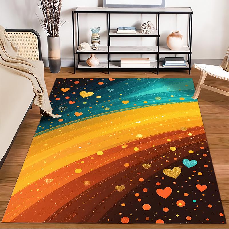 Colorful Heart-Patterned Carpet with Gradient Stripes for Living Room Suitable for Use As an Anti-slip for Living Room Bedroom Sofas