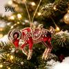 Gift for Christmas Holiday Acrylic Goat Tree Pendant, Decorative Hanging Ornament with Clear Animal Rhinestone, Golden Cord New Year Party Durable