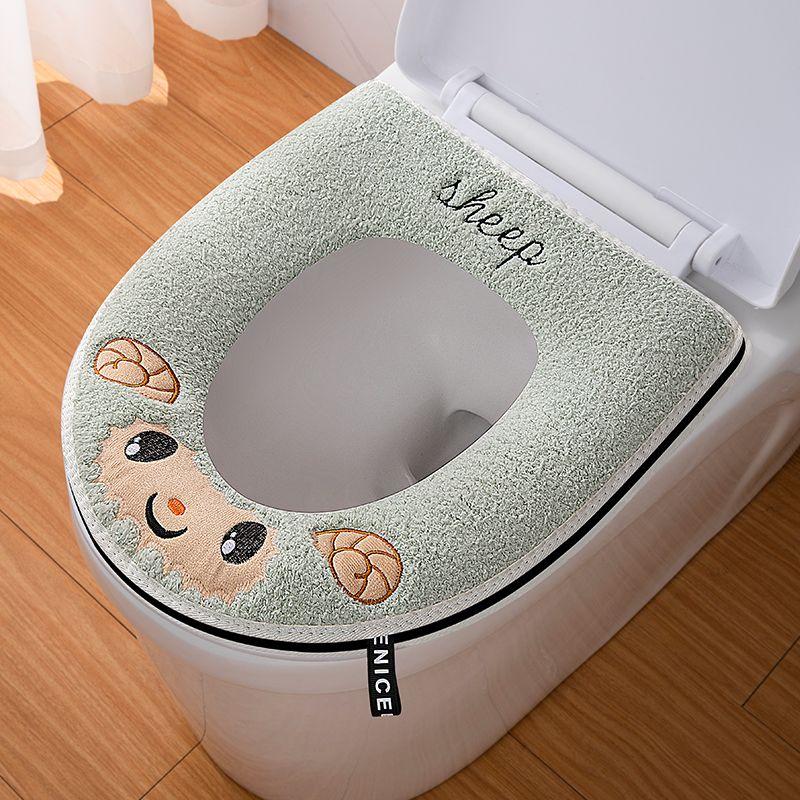 Four Season Universal Short Velvet Toilet Cover Back Waterproof PU Toilet Cushion Household Bathroom Zippered Toilet Seat Cover