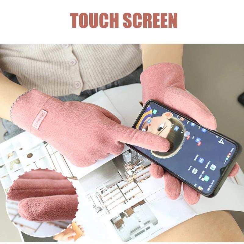 Fashion Lady Gloves Women Winter Vintage Touch Screen Full Finger Cycling Driving Keep Warm Windproof Female Glove Mittens