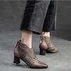 Johnature Sandals Genuine Leather Breathable Hollow-out Boots Retro Pointed High Heel Commuter Women's Shoes