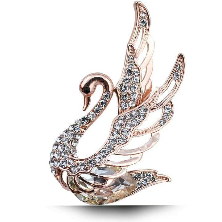 3 Colors Choose Rhinestone Crystal Swan Brooches for Women Elegant Animal Pins Fashion Jewelry