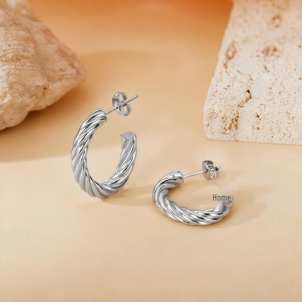 2025 Bestseller Twisted Pattern Hoop Earrings, Titanium Steel, European & American Style, Versatile Design.