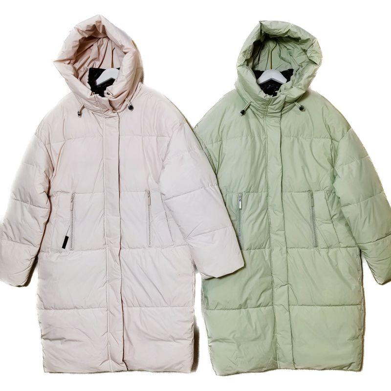 To Russia Hooded Thickened Down Cotton Cold Protective Clothing Female Mid Length Long Length Pure Color Thick Cotton Clothing Northeast Winter