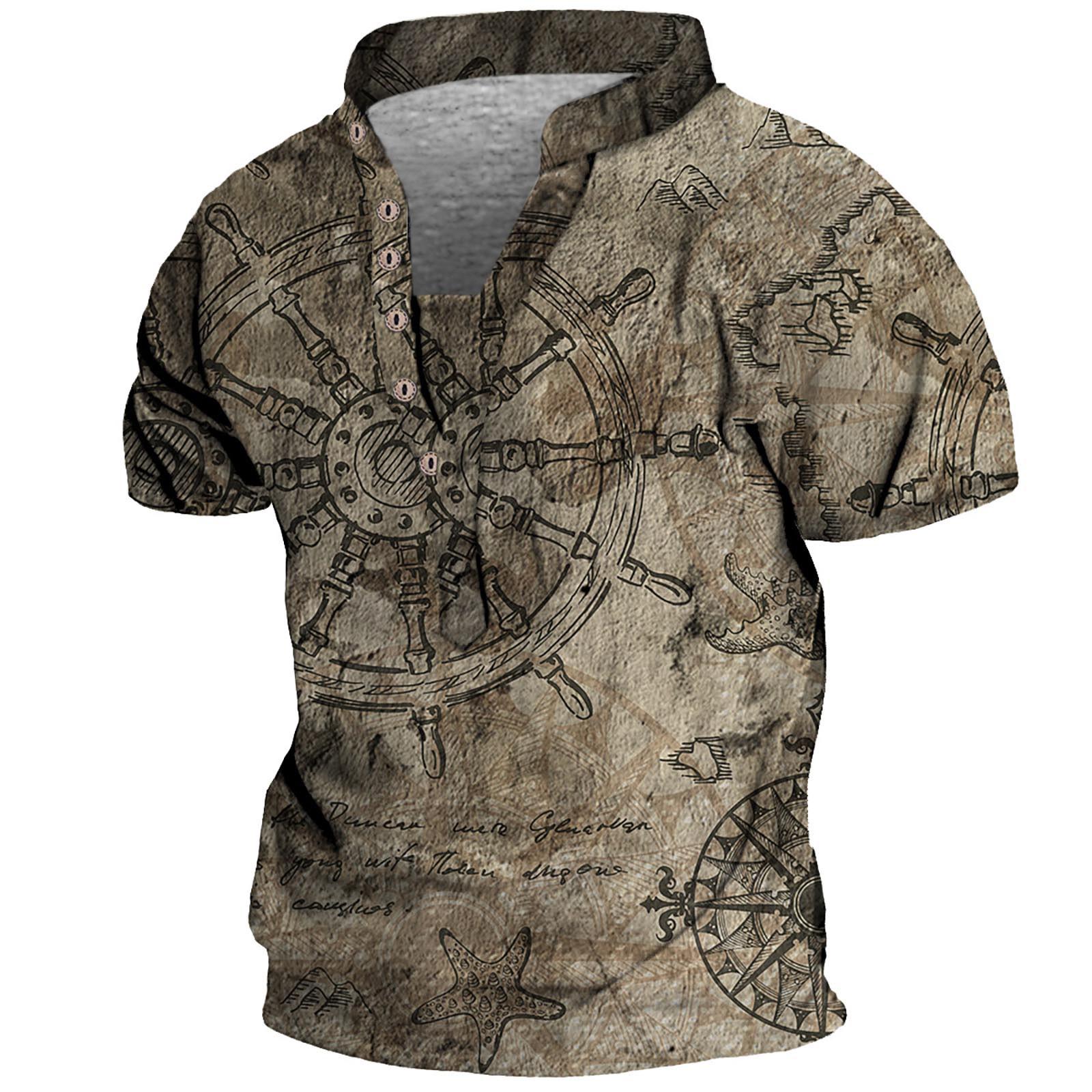 

Европейские и американские мужские винтажные топы с цифровой печатью и короткими рукавами XXL коричневый