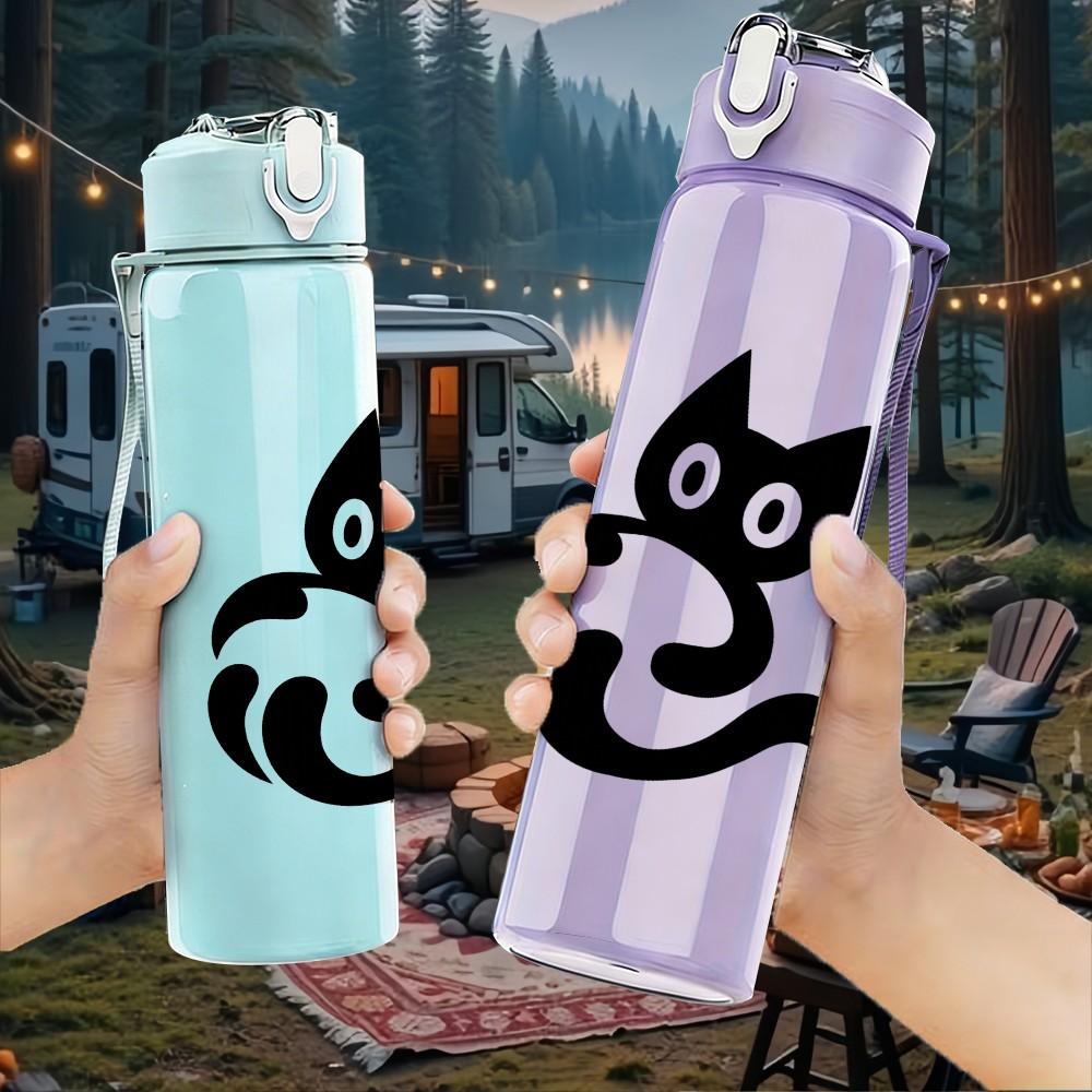 1PC Minimal Black Cat Line Drawing 750ml Color Plastic Sports Water Bottle Leakproof Flip Straw Lid Suitable for Sports Office Home Use