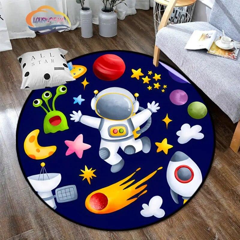 Space Universe Vector Ufo and Many Planets In Galaxy Round Bedroom Floor Mat Cosmos  solar system pattern Decoration Carpets