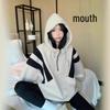 Plus Size Color Block Sport Pullover Hoodie - Slimming Women's Loose Top for Spring & Autumn