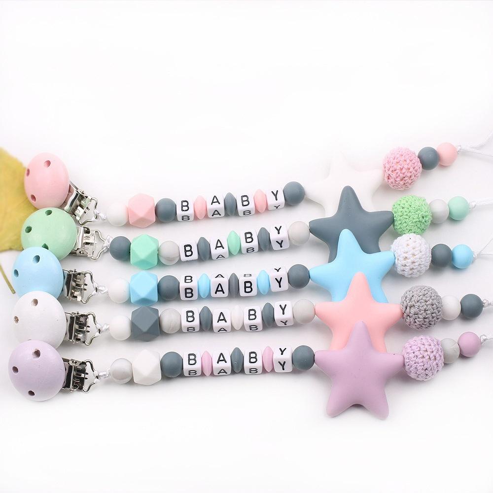 

Персонализированная детская соска-клипса с буквой пятиконечной звезды, не допускающая падения, фиксированная цепочка на поясе, подарок розовый