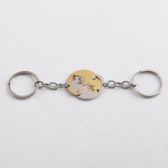 Keychain Heart Matching Cat Design Titanium Steel Keychain Pendant Bright Color Key Holder Bags Cars Wallets Accessories
