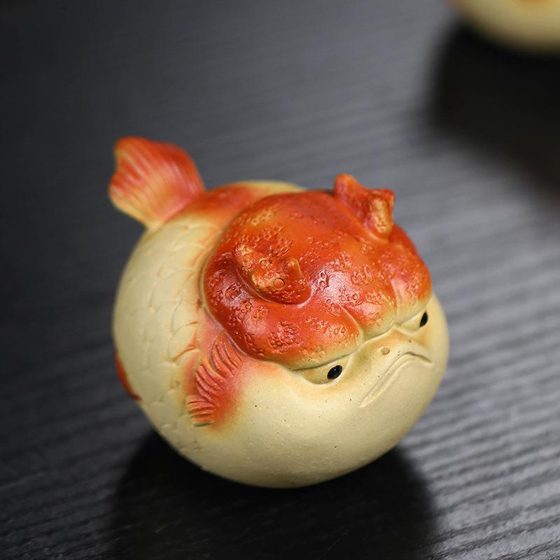 Chinese Yixing Purple Clay Tea Pet Handmade Animal Statue Ornaments Tea Figurine Crafts Home Zisha Tea Set Decor Accessories