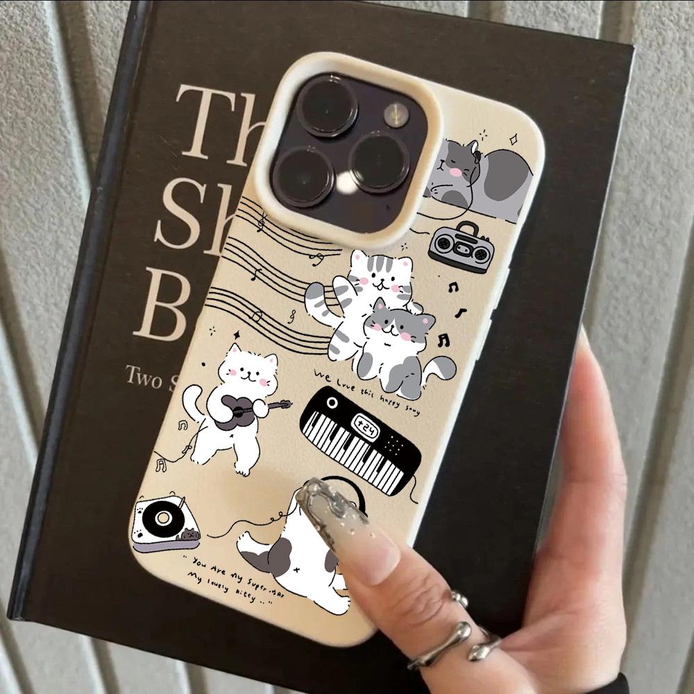 

HOT Lovely Guitar Music Cat Lichee leather pattern Phone Case For Redmi A5 A3 A1 14C 13 12 10 9 9 8 K60 Ultra Shockproof Cover Redmi 9
