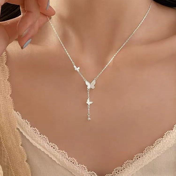 925 Sterling Silver Butterfly Tassel Necklace - High-End Luxury Clavicle Chain for Women 2025