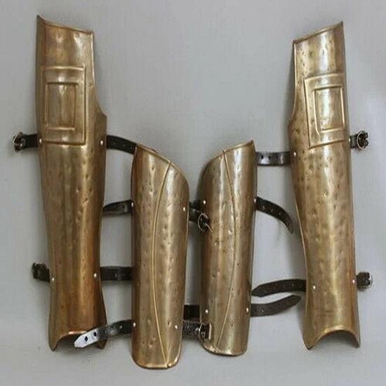 Medieval Knight Crusader Gothic Leg Guard Bracer Armor Set Spartan 18 Gauge Steel Forearms Shin Guards